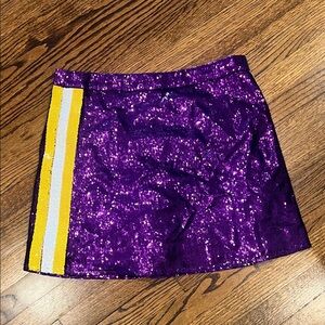 QUEEN OF SPARKLES Purple Sequin Mini Skirt with Gold Accent